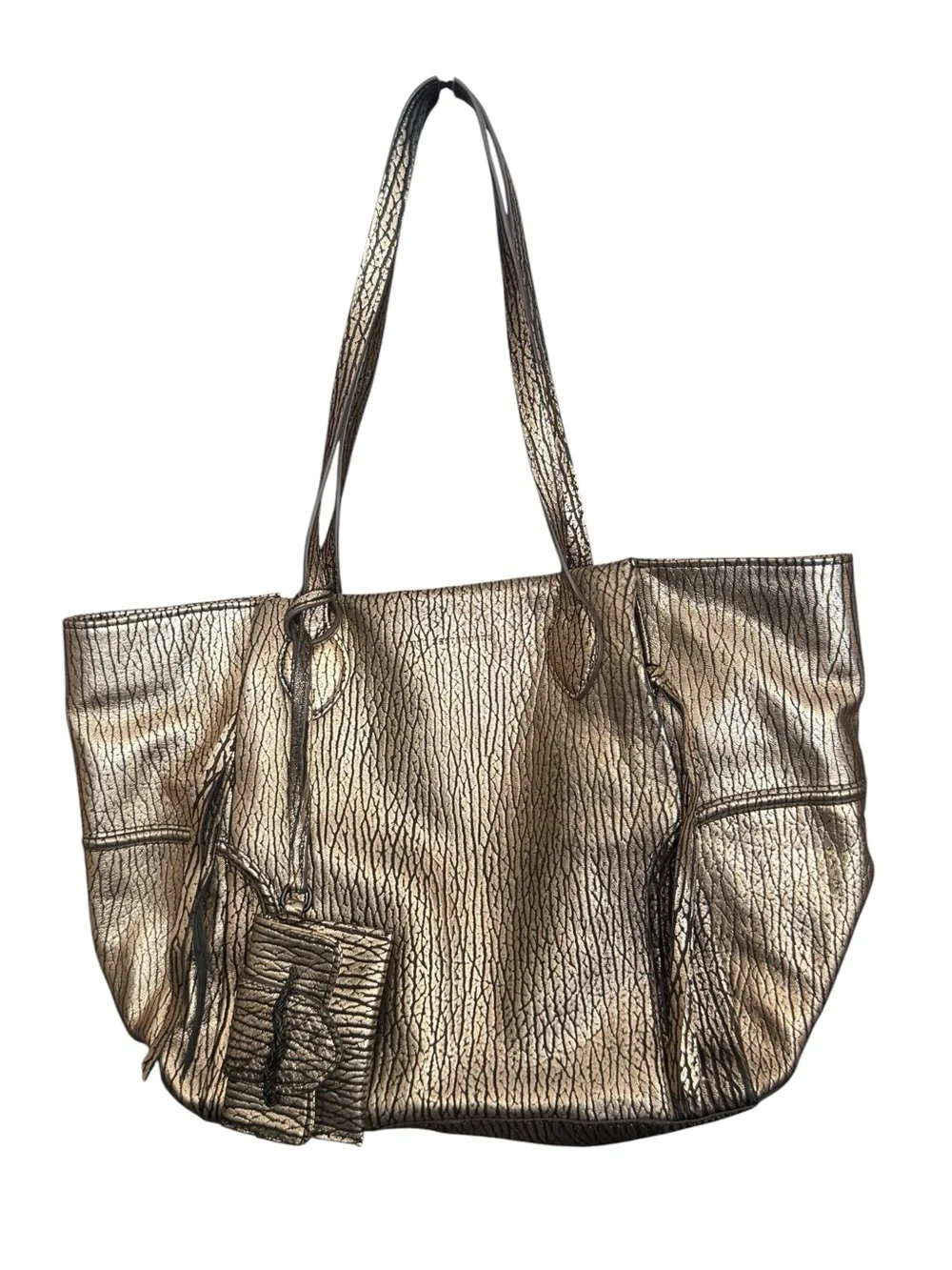 Aimee Kestenberg Metallic Gold Textured Tote with Removable Pouch